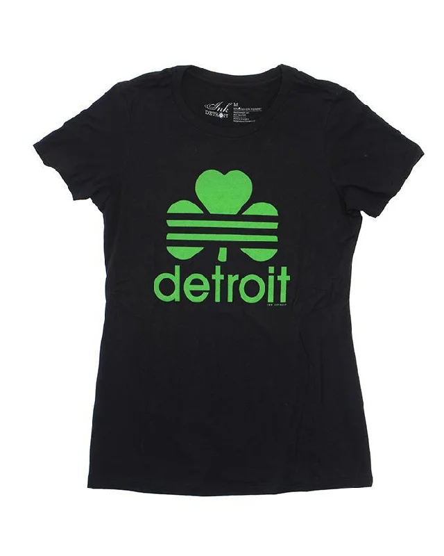 Ink Detroit Retro Cloverleaf Women's Junior Fit T-Shirt - Black