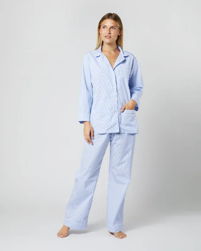 Pajama Set in Sky Small Bengal Stripe Poplin