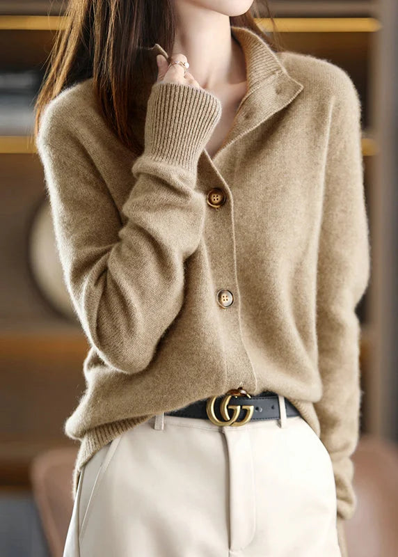 Handmade Camel Stand Collar Woolen Cardigan Long Sleeve