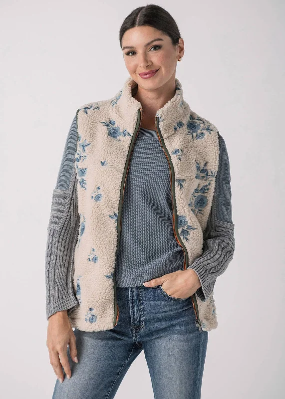 Hyacinth Sherpa Floral Vest - Cream