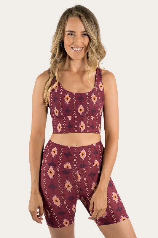 Harlow Womens Long Sports Bra - Cabernet with Montana Print